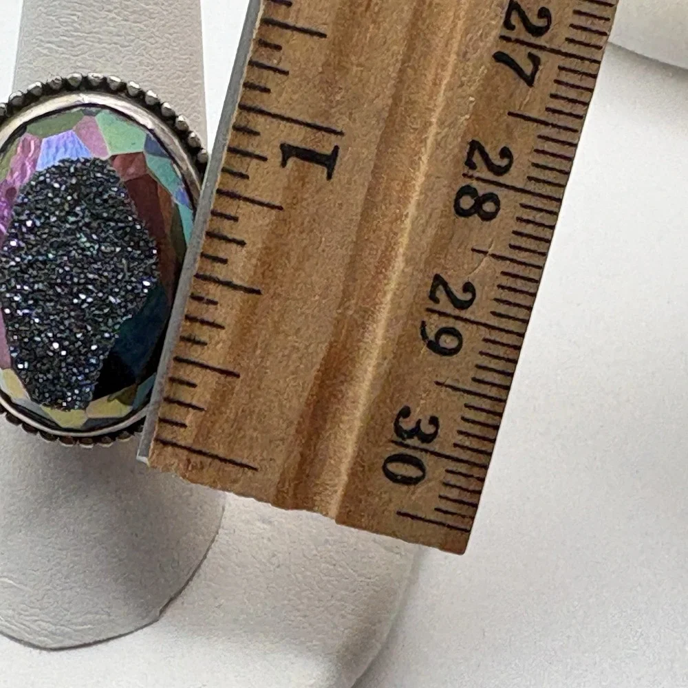 Colleen Lopez Sterling Silver Ring Titanium Mystic Druzy Quartz 9 Adjustable